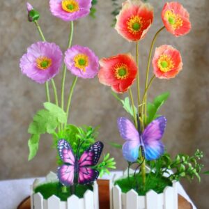 Round Fancy Vase with Popy abd Butterfly