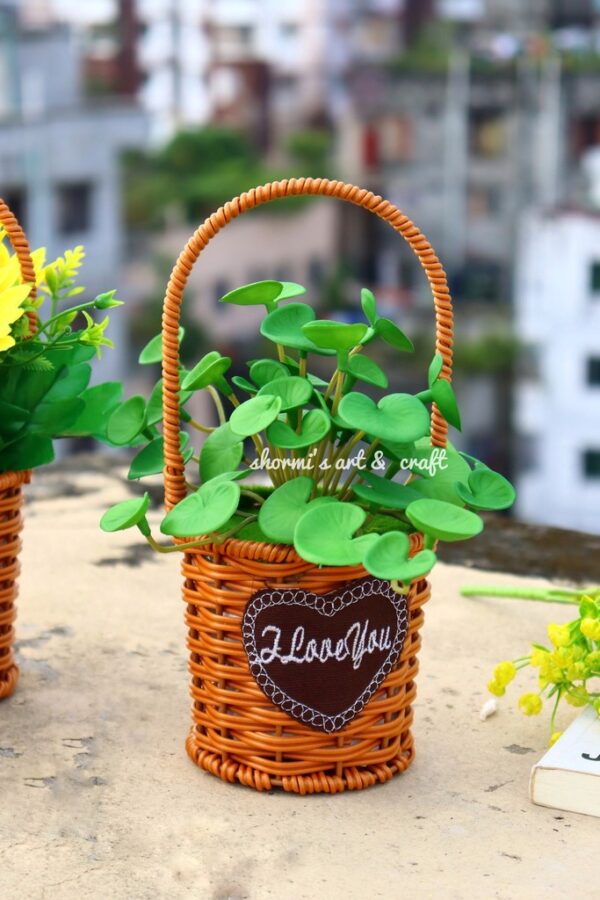 Wicker Basket with Coin Plant